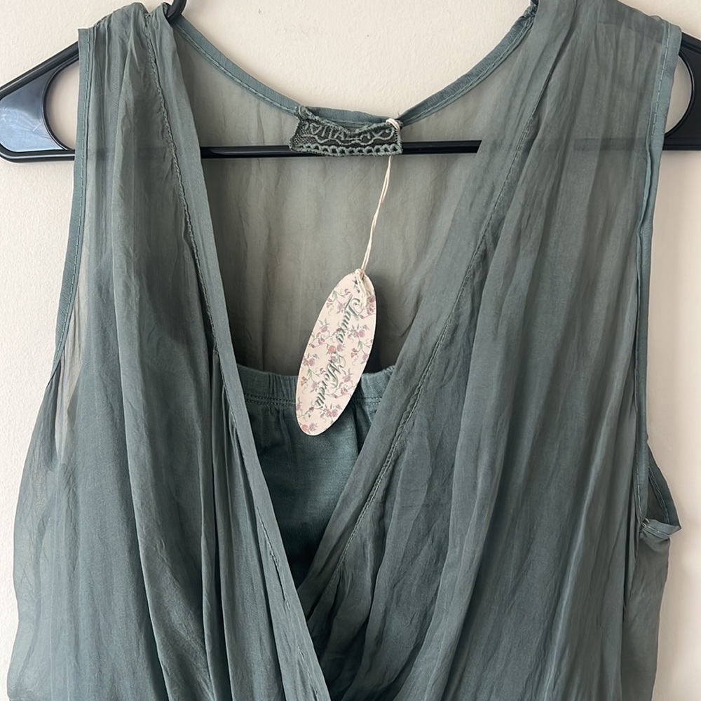 Laura Moretti Made in Italy 100% Silk Olive Green Sleeveless Dress Women… - Picture 7 of 16